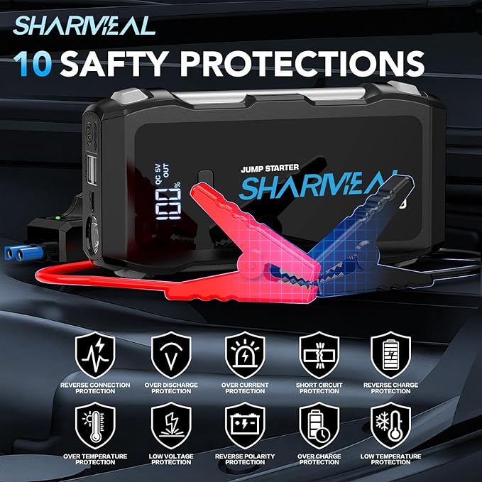 3000A Battery Capacity Jump Starter Power Pack with 3 Modes Flashlight and Jumper Cable