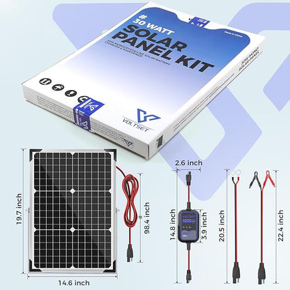 Solar Panel Kit 30W 12V with MPPT Controller, Solar Battery Trickle Charger Maintainer, Waterproof Solar Panel with Adjustable Mount Bracket for Boat RV Motorcycle Marine