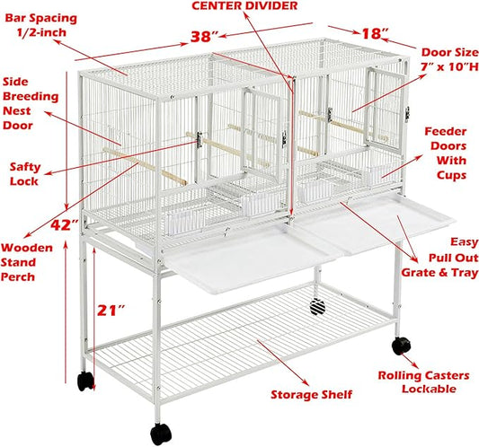 1/2/3-Combo Stacker Center Divided Breeder Breeding Bird Flight Double Rolling Cage for Aviaries Canaries Cockatiels Lovebirds Finches Budgies Small Parrots