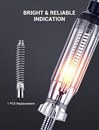 Heavy Duty Automotive Circuit Tester, Premium 6-24V Test Light with 135 Inches Extended Spring Wire & Stainless Probe, Circuit Voltage Tester with Replacement Indicator Light for Car/Vehicles