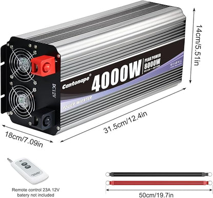 4000 Watt Power Inverter, Car Inverter 12V DC to 110V/120V AC Converter with LCD Display, 4 AC Outlets, USB Port & Remote Controller for RV, Truck, Off-Grid Solar System