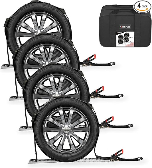 Kingfun Heavy Duty Car Tie Down Straps for Trailers 4 Pack - 2" x 120" Tire Straps with 10,000 lbs Break Strength, Secure Wheel Strap for Car Hauler, Truck, SUV, and Utility Trailers