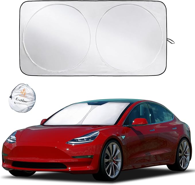 EcoNour Windshield Sun Shade for Tesla Model 3/Y Cars | (2016–2025) Foldable Sun Shield | Tesla Accessories – Upgraded Windshield Fits for Both Tesla Model Y Sunshade and Tesla Model 3 Sunshade