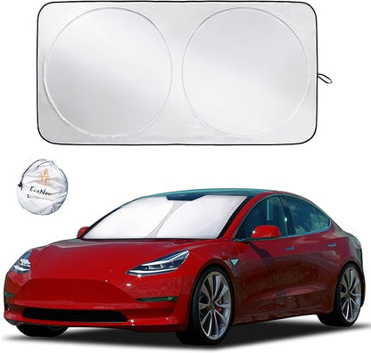 EcoNour Windshield Sun Shade for Tesla Model 3/Y Cars | (2016–2025) Foldable Sun Shield | Tesla Accessories – Upgraded Windshield Fits for Both Tesla Model Y Sunshade and Tesla Model 3 Sunshade