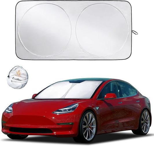 EcoNour Windshield Sun Shade for Tesla Model 3/Y Cars | (2016–2025) Foldable Sun Shield | Tesla Accessories – Upgraded Windshield Fits for Both Tesla Model Y Sunshade and Tesla Model 3 Sunshade