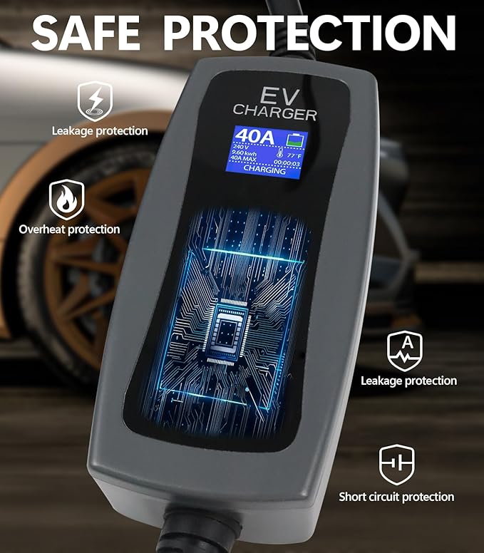 Level 2 Portable EV Charger, 16-40 Amp, 240V, 25ft Cable, Faster Charging Station, Compatible with All EV Cars, NEMA 14-50P