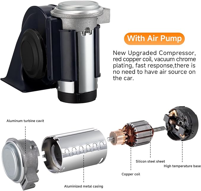 Air Horn,12V 150DB Loud Train Horn kit for Car Truck Motorcycles,Boat Airhorn Loud Truck Horn (blue horn with wire, 12v)