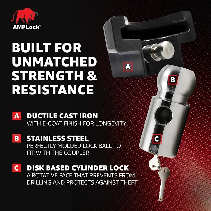 AMPLock - U-BRHT2516 2-5/16" Trailer Ball Hitch Lock - Titan Weld-on Design for Boat, RV, and RVs & Travel Trailer Hitch Coupler Locks, Patented 2-Parts Anti-Theft Lock with Push & Locking System