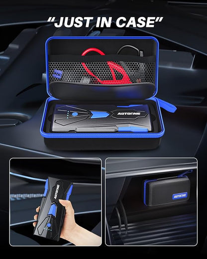 AUTOONE 6000A Car Battery Jump Starter Up to All Gas & 12L Diesel Engine, Car Battery Jumper Starter Portable 12V Jump Box with USB Output, Storage Case, LED Flashlight