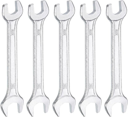 HARFINGTON 5pcs Double Open End Wrench 10mm x 14mm Metric 15 Degree Offset Angle Small Flat Head Wrench Galvanizing Open Ended Spanner for Automotive Repair Furniture Assembly