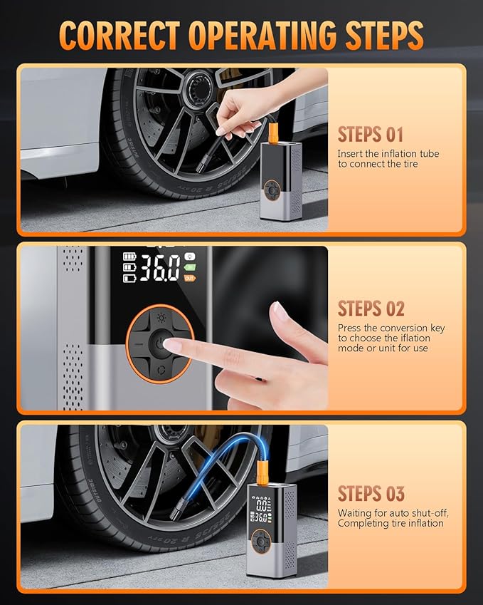 Tire Inflator Portable Air Compressor, 150PSI & 2X Faster Air Compressor with Digital Pressure Gauge, Portable Air Pump for Car, Motorcycle, Bicycle and Ball
