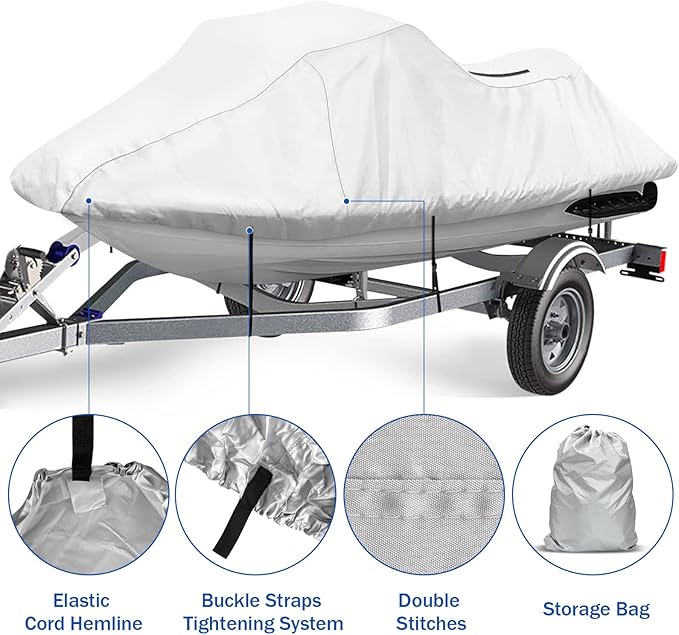 iCOVER Jet Ski Cover - Personal Watercraft Covers, Waterproof Heavy Duty Trailerable Jet Ski Protection for Seadoo Kawasaki Yamaha Wave Runner, Fits PWC Models Up to 113in Long