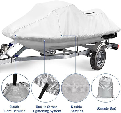 iCOVER Jet Ski Cover - Personal Watercraft Covers, Waterproof Heavy Duty Trailerable Jet Ski Protection for Seadoo Kawasaki Yamaha Wave Runner, Fits PWC Models Up to 113in Long