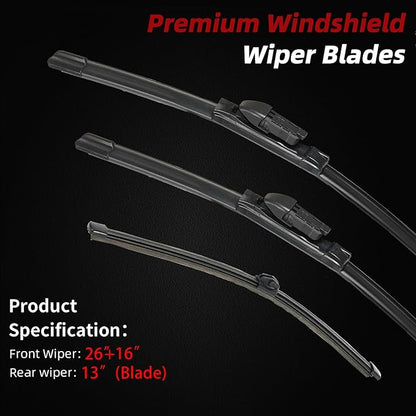 OTUAYAUTO Windshield Wiper Blades - Replacement for BMW X1 2016-2022, Front and Rear Wipers Set, Top Lock - 26"+16"+13" (Pack of 3)