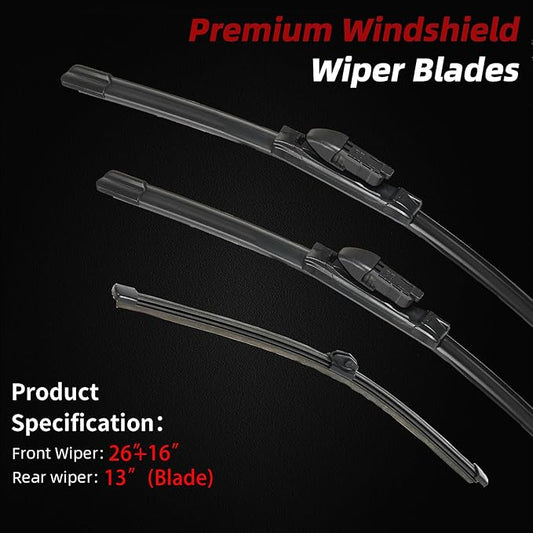OTUAYAUTO Windshield Wiper Blades - Replacement for BMW X1 2016-2022, Front and Rear Wipers Set, Top Lock - 26"+16"+13" (Pack of 3)