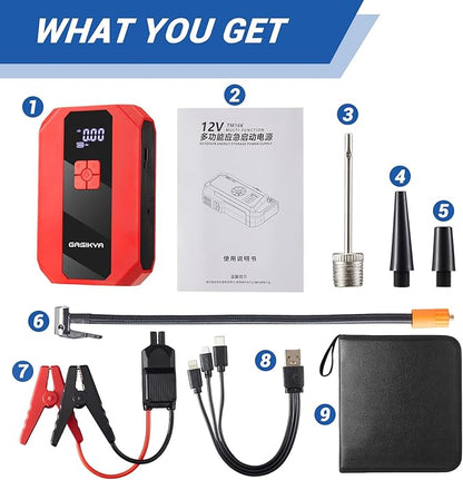 TM16E2 Car Jump Starter 7000Ah Jump Starter Battery Pack for Up to 5.0L Gas and 3.0L Diesel Engines, 29.6Wh Portable 12V Jump Box with USB Ports, LCD Display, Storage Case, and LED Light