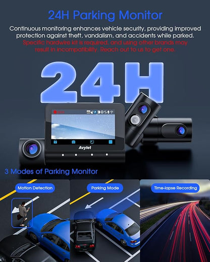 5K 3 Channel Dash Cam, Wi-Fi GPS with 64GB Card, 4K+1080P+1080P Front and Rear Inside Triple Car Camera with 3'' IPS Screen, IR Night Vision, Voice Control, 24H Parking Monitor, 512GB Max