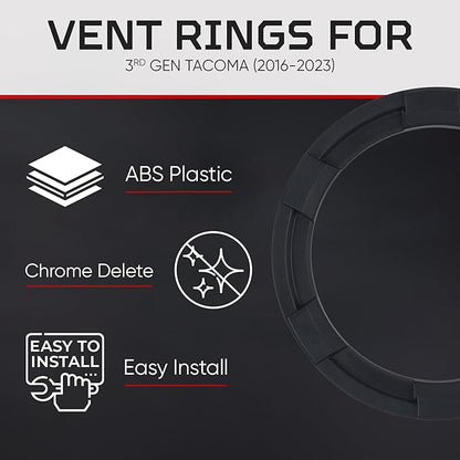 AJT Design Vent Ring for 3rd Gen Tacoma (2016-2023) | Blackout Mode | Impact Resistant ABS Plastic Car Vent Cover Ring Made For 3rd Gen Toyota Tacoma | Made in USA