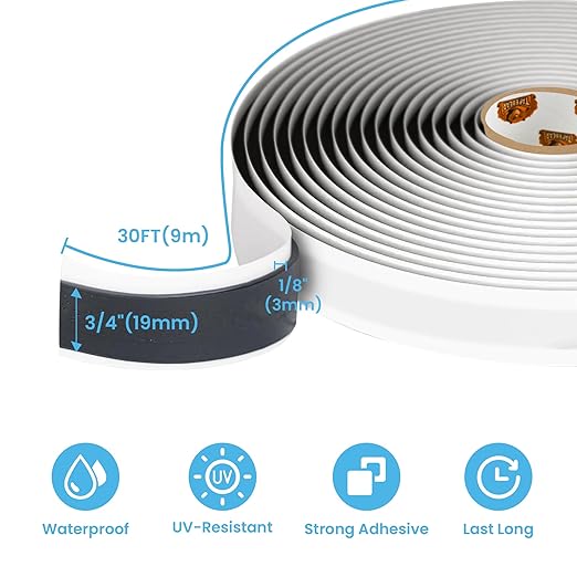 Black Butyl Tape RV Tape 3/4" x 30' x 1/8" Butyl Marine Sealant Tape, Window Glazing Putty Tape Double Sided Auto Butyl Tape Window Sealant Caulking Tape for Boat, EPDM Roof, Pool, 4Rolls