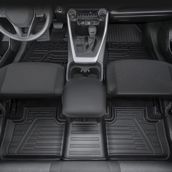 Floor Mats Set Cargo Liner with Backrest Cover for 2019-2025 Toyota RAV4(Include Hybrid), All Weather TPE Full Mat Set for RAV4 Accessories