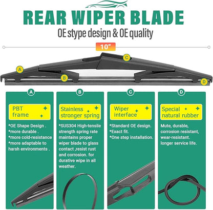 24" 24" 10" Windshield Wiper Blades Replacement for Toyota Sequoia 2023 2024 Premium All Weather Front Rear Wipers Set - OEM Quality (Pack of 3)