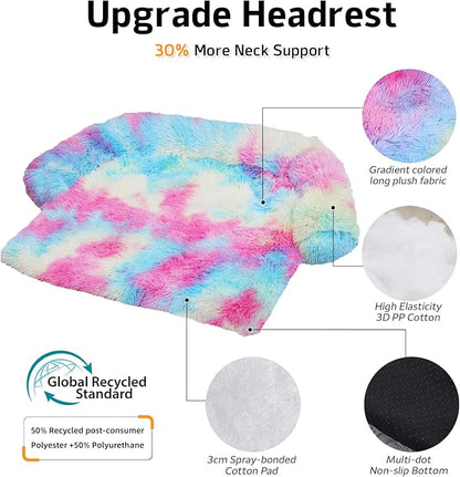 GGIB Calming Dog Bed Fluffy Plush Dog Mat for Furniture Protector with Removable Washable Cover for Large Medium Small Dogs and Cats (Medium, Rainbow)