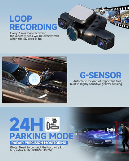 Dash Cam 4 Channel Front and Rear Inside, 360° Car Camera 4K UHD, Dash Camera for Cars Built-in Wi-Fi GPS, Dashcam with 64GB Card, Voice Control, CPL Filter, WDR Night Vision, 24H Parking Mode(V8PLUS)