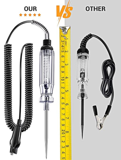 Heavy Duty Automotive Circuit Tester, Premium 6-24V Test Light with 135 Inches Extended Spring Wire & Stainless Probe, Circuit Voltage Tester with Replacement Indicator Light for Car/Vehicles