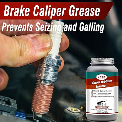 Keze Copper Anti Seize Thread Lubricant Compound Grease with Brush for High Temp Auto Bolts Spark Plug Never Seize Antiseize,Prevent Rust and Corrosion,8 Oz