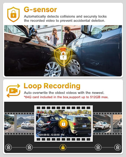 GKU Dash Cam Front and Rear, 4K 60fps＋2.5K Dashcam,STARVIS Sensor, HDR, 5G WiFi GPS, 24H Parking Mode, Night Vision, 170°Wide Angle, Dash Camera for Cars with 1.47 Display, 64G SDcard (Black)