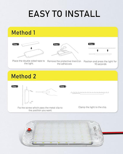 Dome Light for RV Interior, 48LED 800LM Ultra Bright 12 Volt LED White Lights, RV Ceiling Light with Switch Control, Ideal for Car Van Truck Camper Lorry Motorhome Boat(2 Pack)