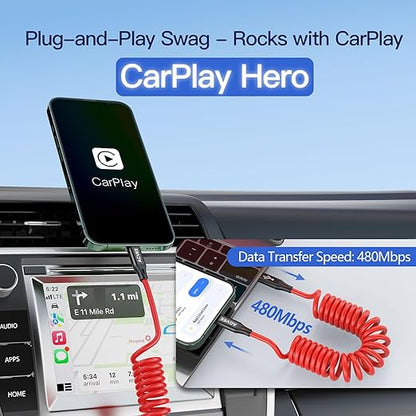 AGVEE 3ft Coiled Short USB-C to USB-C Charging Cable [USB-IF Certified] 60W PD Fast Charger Cord in Car for iPhone 16/15 CarPlay, Galaxy S25 S24 S23 S22 S21 S10 S9 S8, Google Pixel, Red