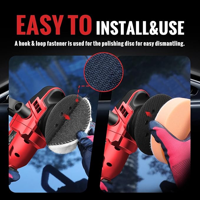 Cordless Buffer Polisher, 5 Inch Random Orbital Car Buffers Waxer and Polishers Kit, 6 Variable Speed 1000-5200 RPM, 21V 3.0Ah Batteries ,for Car Detailing, Waxing, Boat Sanding, Scratch Removing