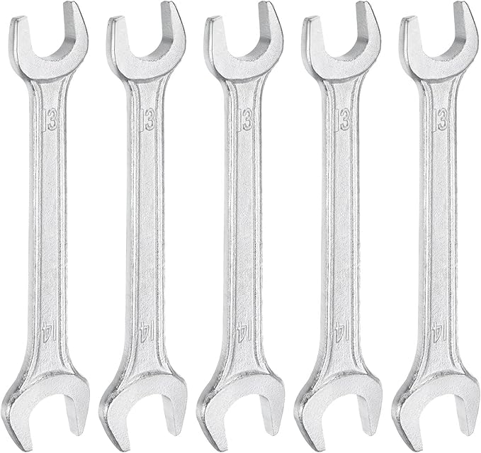 HARFINGTON 5pcs Double Open End Wrench 13mm x 14mm Metric 15 Degree Offset Angle Small Flat Head Wrench Galvanizing Open Ended Spanner for Automotive Repair Furniture Assembly