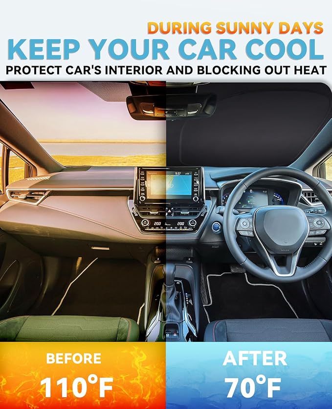 Sun Shade for Camry 2007-2017 Windshield Sunshades Cover Front Window Shields Custom Fit 2016 2015 Camry LE XLE Hybrid SE XSE Sedan Accessories Sun Visor Protector Blocks UV Rays & Heat Damage