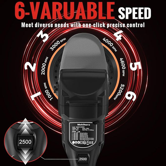 Cordless Buffer Polisher, 5 Inch Random Orbital Car Polisher Waxer, 6 Variable Speed 1000-5200 RPM, 21V 3.0Ah Batteries , 28Pcs Polishing Kit,for Car Polishing, Waxing, Boat Sanding, Scratch Removing