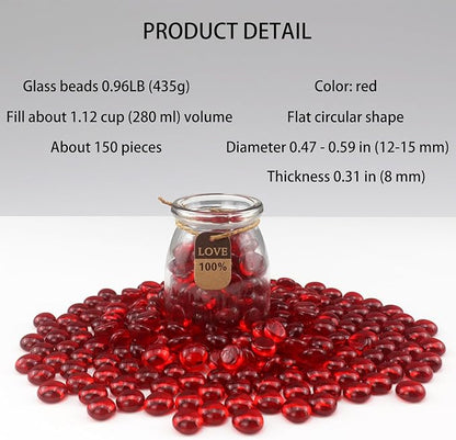 0.96LB Glass Beads Vase Filler Aquarium Gravel Decor Flat Glass Marbles Gems Pebbles Fish Tank Rocks Home Decorative Art Craft - Red