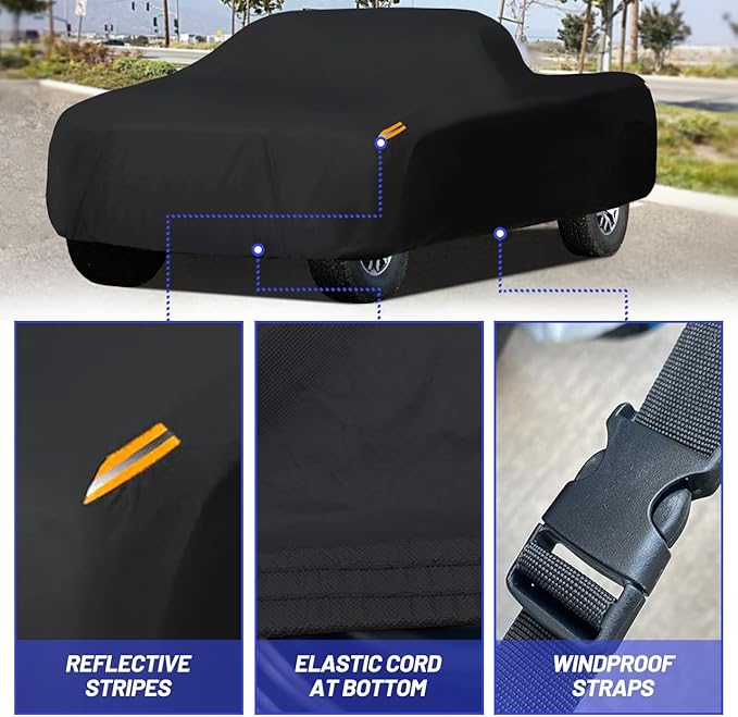 MORNYRAY Waterproof Car Cover All Weather Snowproof UV Protection Windproof Outdoor Full Truck Cover, Universal Fit for (All Black, Fit Truck Length Up to 210 inch)
