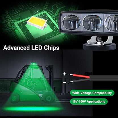 2Pcs Forklift Safety Light Green, 30W Straight Line Forklift and AGV Safety Indicator Warehouse Hazardous Area Warning Light for Warehouse and Industrial Use (DC 10-100V)