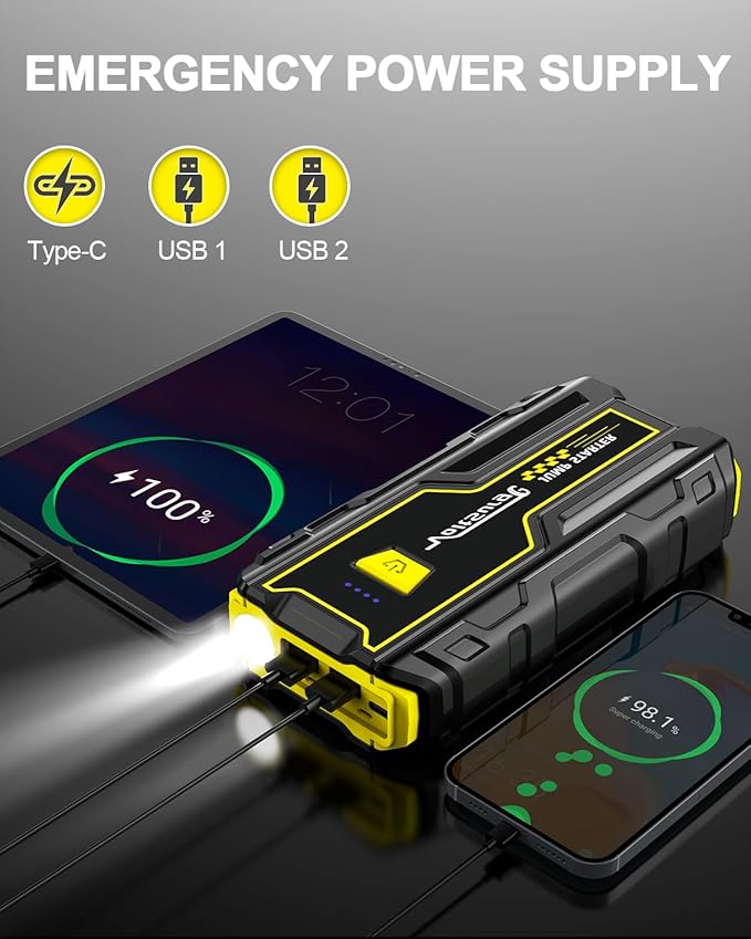 Car Jump Starter, 4000A Battery Jumper Starter Portable (Engines up to 7.0L Gas / 5.5L Diesel) 12V, Car Battery Charger, LED Flashlight with USB Ports
