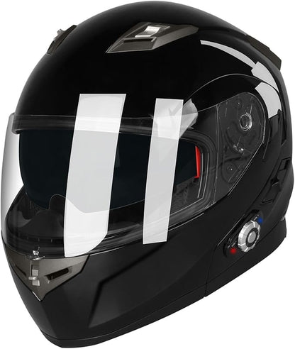 FreedConn BM2-S Bluetooth Motorcycle Helmet, Flip-Up Modular Motorbike Helmet, 500M Connectivity for 2-3 Riders, Voice Dial, Hands-Free Call, MP3, FM, DOT Certified (Medium, Gloss Black)