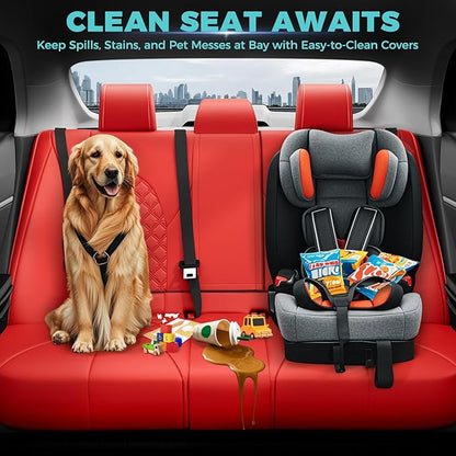 for Toyota Camry Seat Covers Hybrid XLE XSE 2018 2019 2020 2021 2022 2023 2024 - Custom Car Seat Cover Full Set, Waterproof Breathable Cushion Protector, Leather Seat Cover for Cars Red