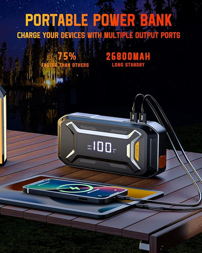 Car Battery Jump Starter Portable, 6000A 12V Car Jumper Starter with Jump Box (All Gas/10.0L Diesel), LCD Display, USB Quick Charge & LED Light, Ultimate Durable Long-Lasting Battery Jump Pack