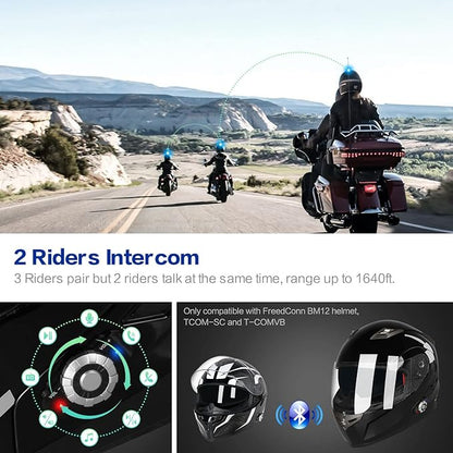 FreedConn BM2-S Bluetooth Motorcycle Helmet, Flip-Up Modular Motorbike Helmet, 500M Connectivity for 2-3 Riders, Voice Dial, Hands-Free Call, MP3, FM, DOT Certified (Medium, Gloss Black)