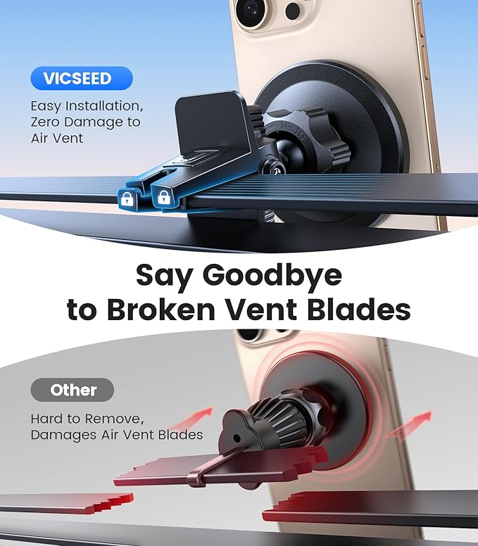 VICSEED for MagSafe Car Mount [Upgraded Strongest Magnet Power] Magnetic Phone Holder for Car Vent 360 Adjustable Magnetic Car Phone Holder Mount for iPhone 16 Pro Max 15 14 13 12 Plus Mini, Blue