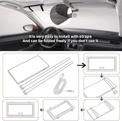 Car Sun Visor Vanity Makeup Mirror, 2 Pcs Rechargeable with 3 Light Modes & 60 LEDs - Dimmable Clip-on Rear View Sun-Shading Cosmetic Mirror, Universal for Car SUV Truck (Black)