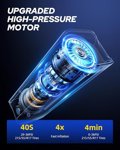 AUTOONE Tire Inflator Portable Air Compressor - 4X Faster 150PSI Cordless Air Pump with Digital Tire Pressure Gauge, 12V Car Power Adapter - For Car, Motorcycle, Bike, Ball and More