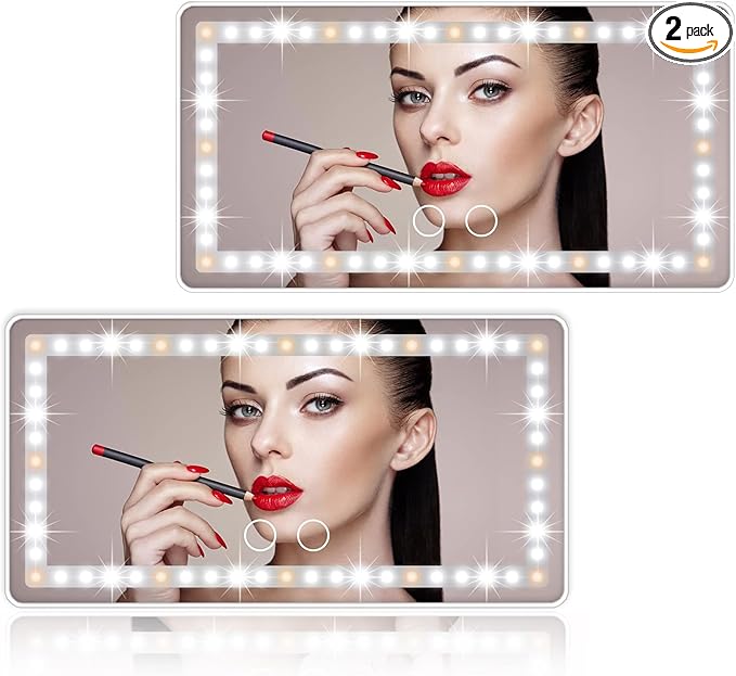 Car Sun Visor Vanity Mirror, 2 Pcs Rechargeable Makeup Mirror With 3 Light Modes & 60 LEDs - Dimmable Clip-on Rear View Sun-Shading Cosmetic, Universal for Car SUV Truck
