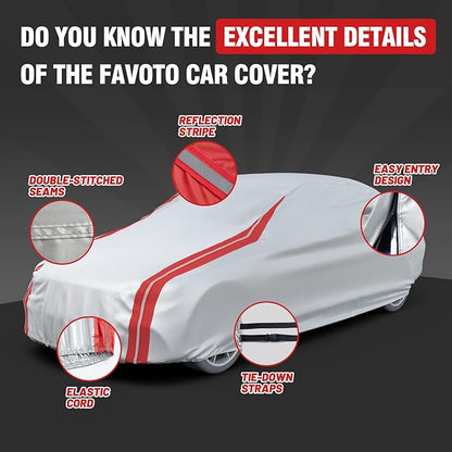 Favoto Sedan Car Cover Waterproof - Custom Fit for Toyota Camry (1996-2014) All Weather for Automobiles Outdoor with Reflective Stripe Snow Sun Dust UV Protection Full Exterior Cover