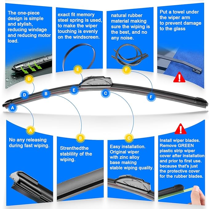 Windshield Wiper Blades Replacement for Toyota Highlander 2008-2019 Original Factory Quality Front Rear Wipers Blade Set for My Car - 26" 20" 12" (Pack of 3)